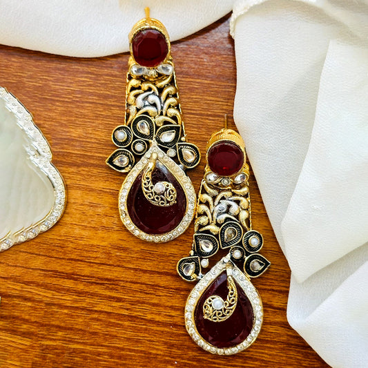 Red Monalisa Stone Earrings