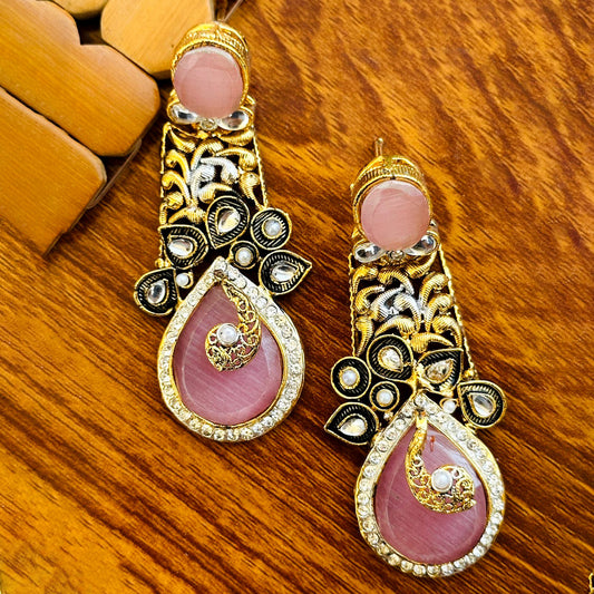 Peach Monalisa Stone Earrings