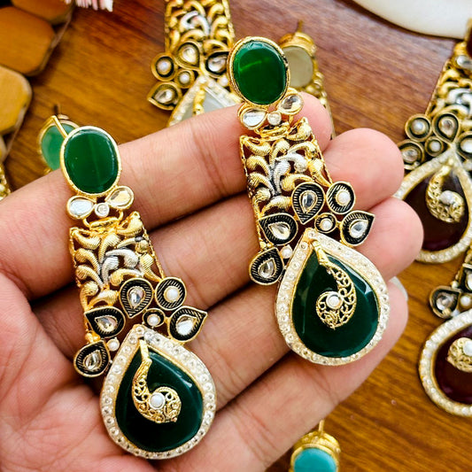 Green Monalisa Stone Earrings