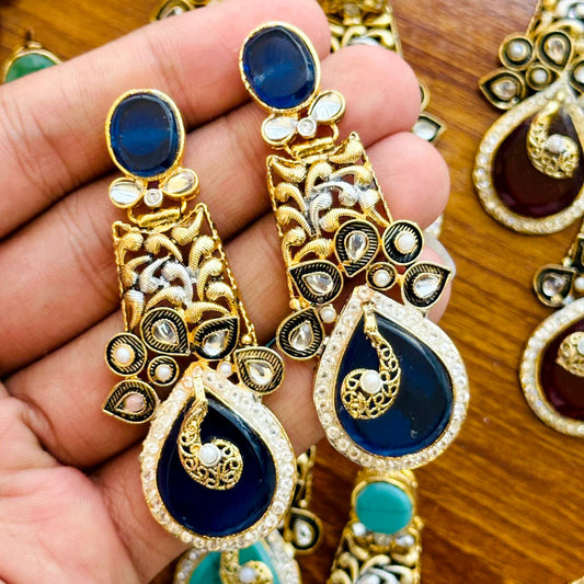 Indigo Monalisa Stone Earrings