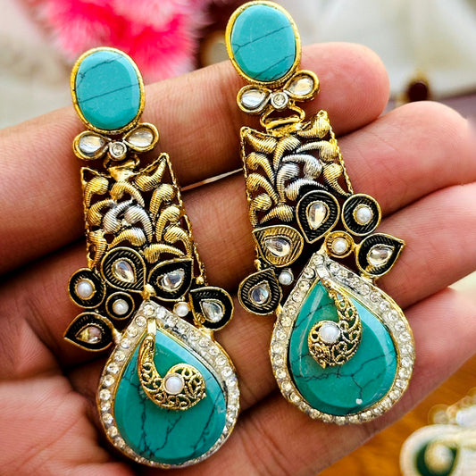 Ferozi Monalisa Stone Earrings