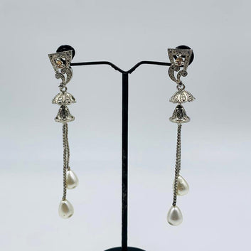Silver Indian Zarqoon Drop Pearl Jhumki Earrings