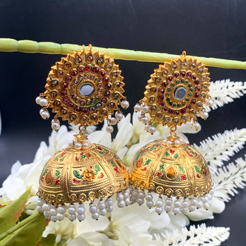 Oversized Indian Golden Jhumka Earrings