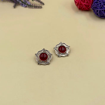 Red Floral Oxidised Earrings