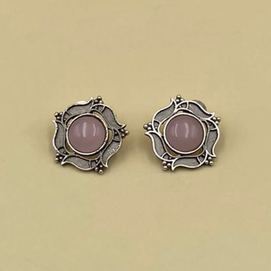 Powder Pink Floral Oxidised Earrings