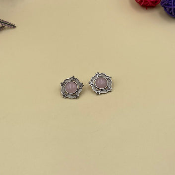 Powder Pink Floral Oxidised Earrings