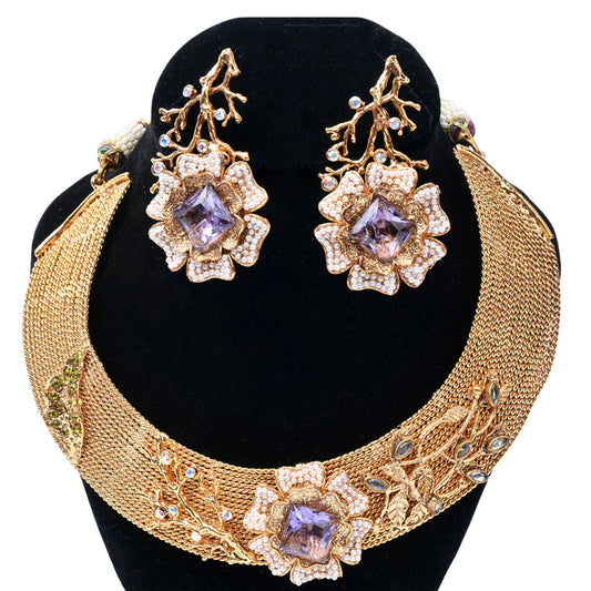 Decorated Floral & Pearls Party Wear Fancy Necklace