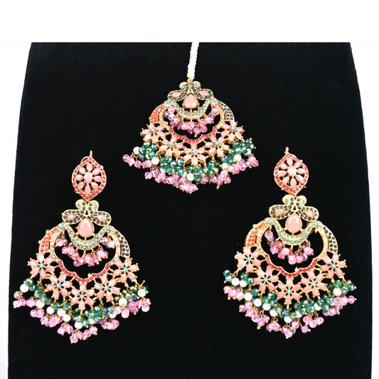 Blissful Vintage Nauratan Earrings With Bindiya