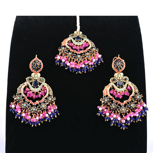 Blissful Vintage Nauratan Earrings With Bindiya