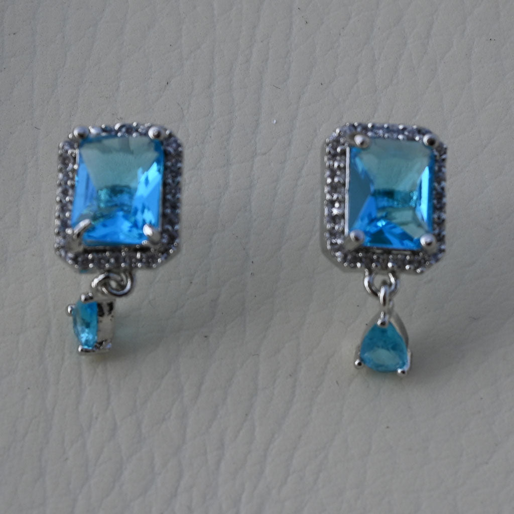 Sapphire  Drop Zircon Earrings