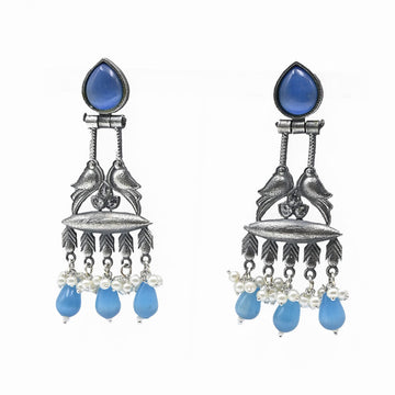 Mystic German Silver Oxidised Earrings With Pearls