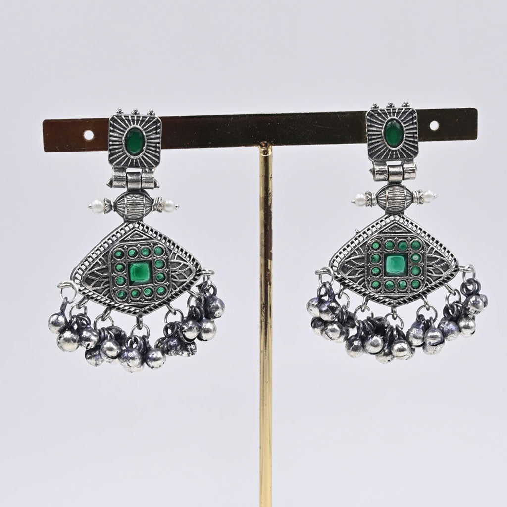 Hafshah German Silver Oxidised Earrings