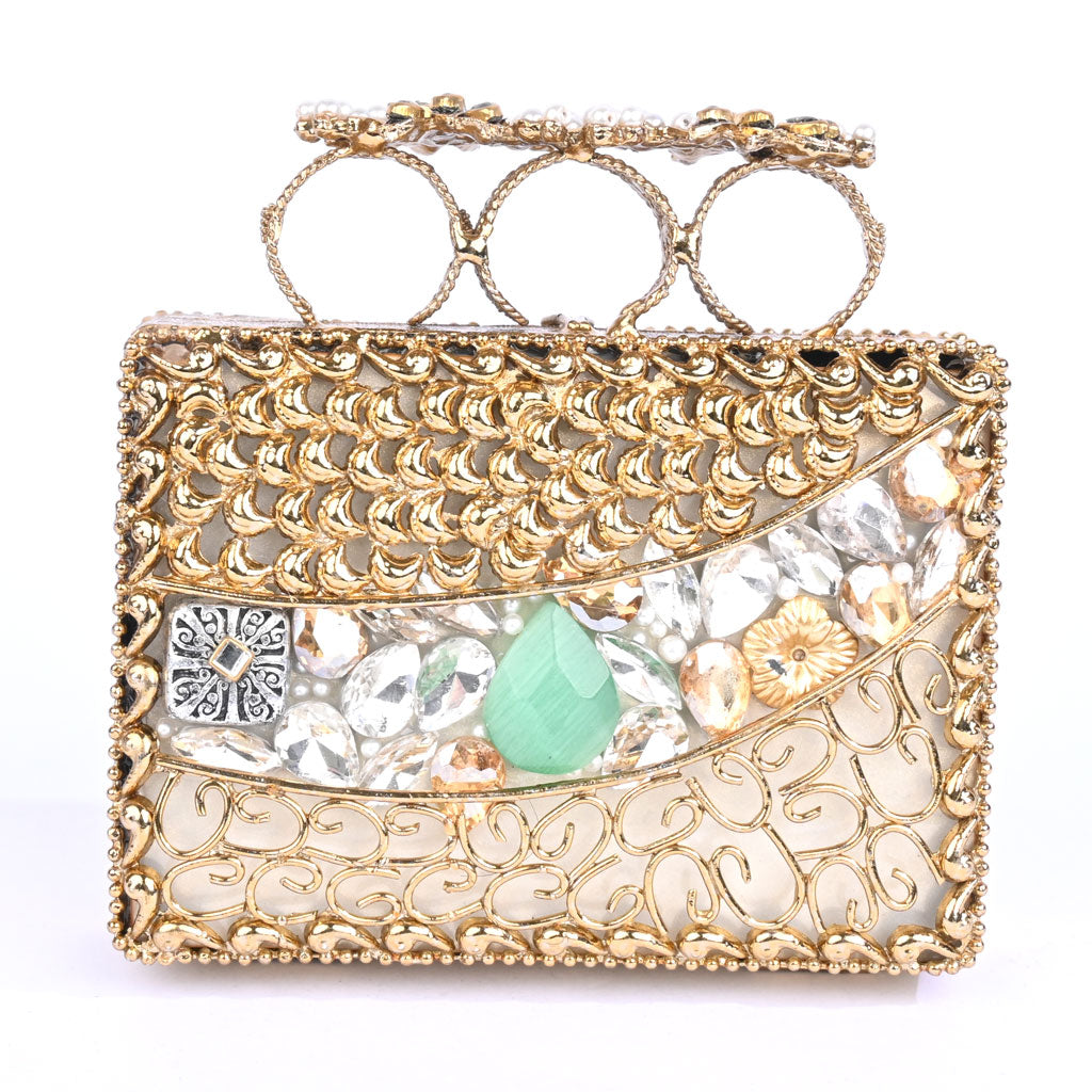 Decorated Pearls & Gemstones Bridal Clutch