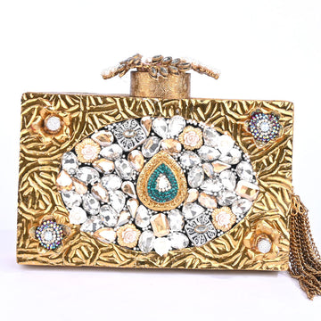 Floral Mono Gemstones Bridal Clutch