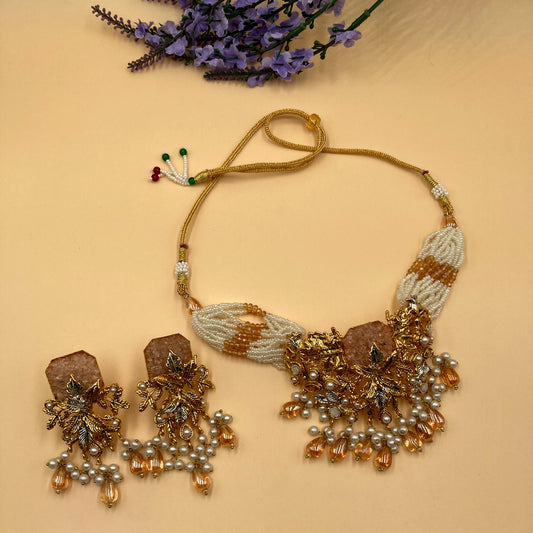 Adelaide Crushed Stone Necklace & Earrings Set
