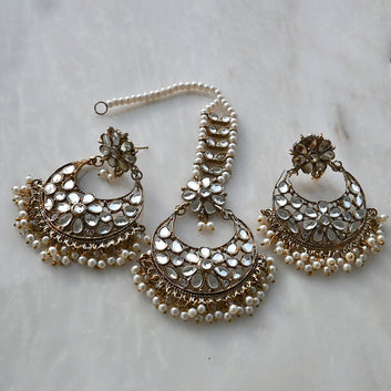 Indian Kundan Mirror Earrings with Bindia