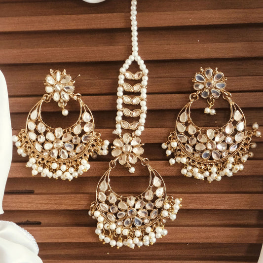 Indian Kundan Mirror Earrings with Bindia