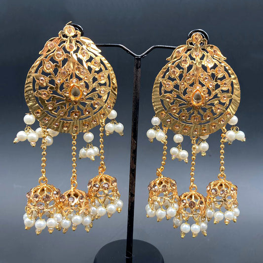 Drop Jhumki Earrings With Pearls