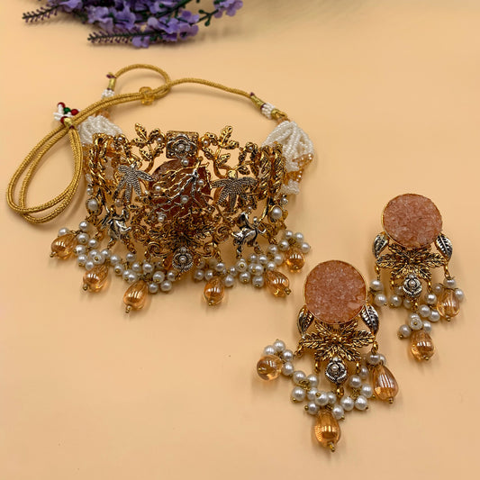 Agatha Crushed Stone Necklace & Earrings Set
