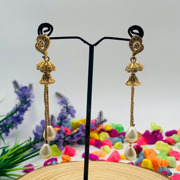 Golden Indian Zarqoon Drop Pearl Jhumki