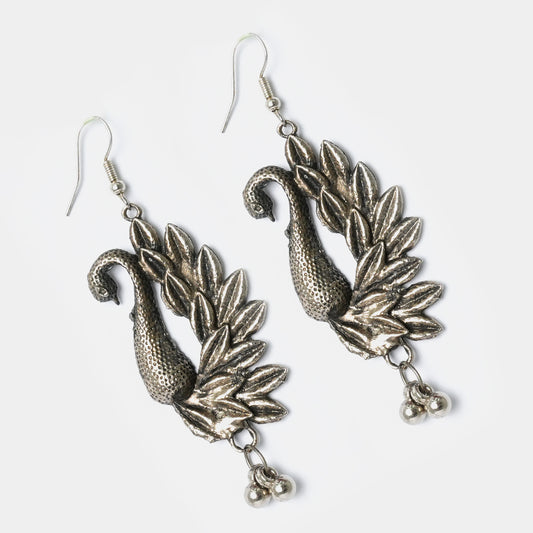 Oxidized Peacock Silver Earrings