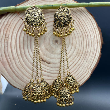 Golden Oxidised Drop Jhumki Earrings