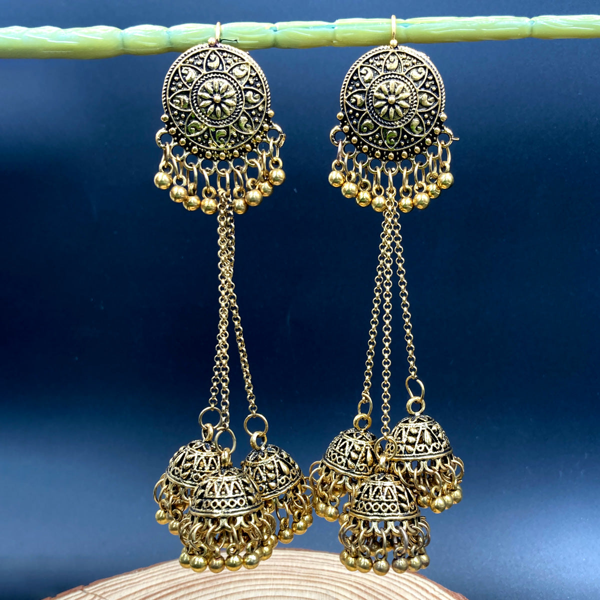 Golden Oxidised Drop Jhumki Earrings