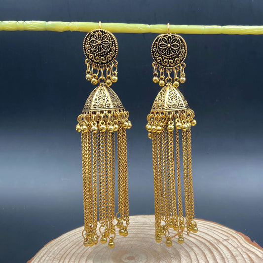 Golden Oxidised Jhumka Earrings