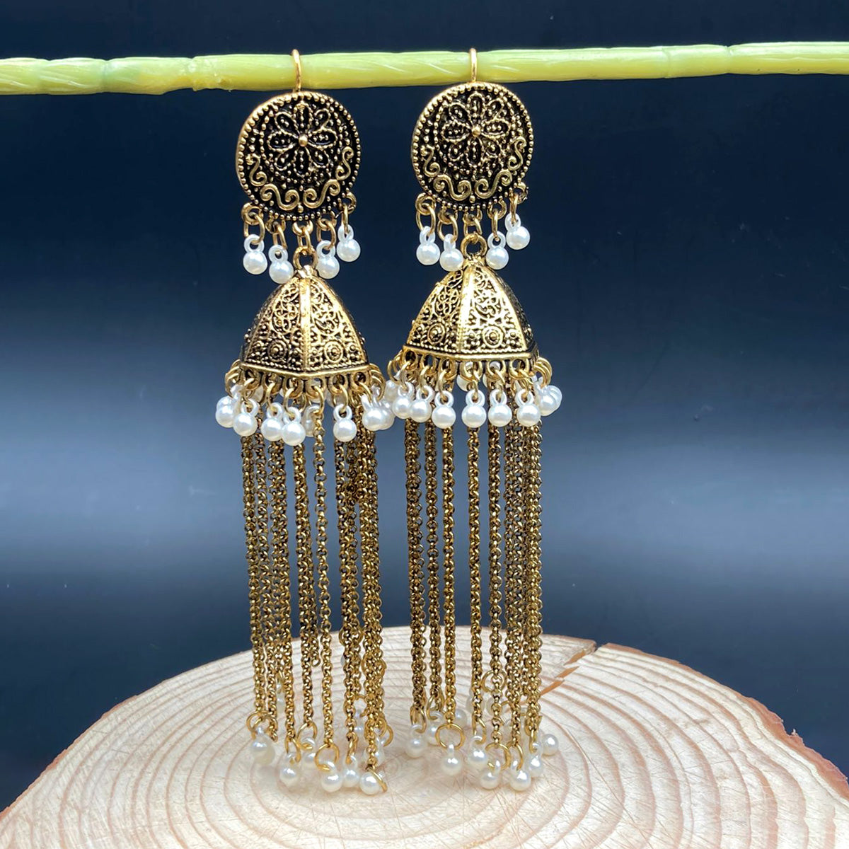 Golden Oxidised Jhumka Earrings