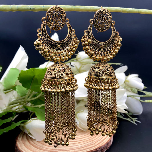 Golden Oxidised Drop Jhumka Earrings