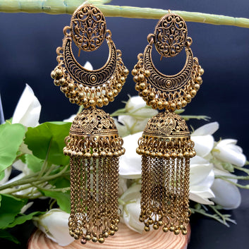 Golden Oxidised Drop Jhumka Earrings