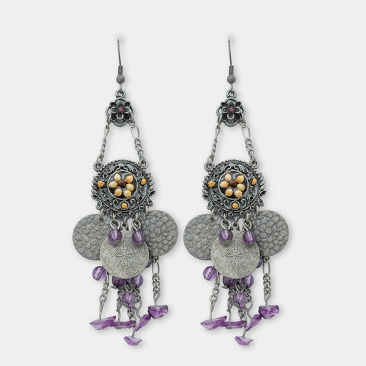 Floral Crystal Oxidized Earrings