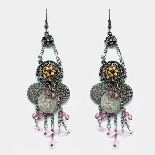 Floral Crystal Oxidized Earrings