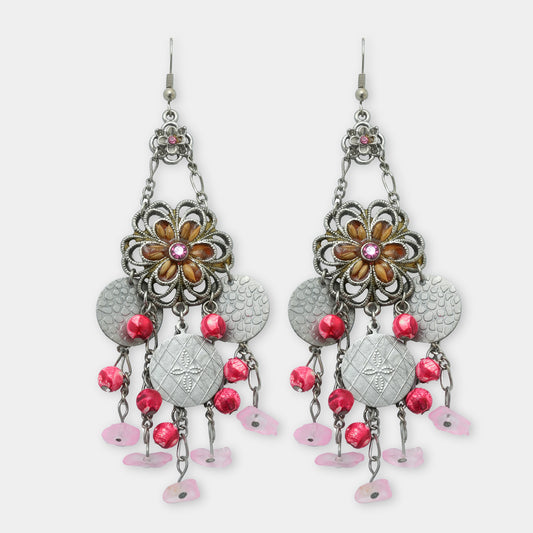 Floral Crystal Oxidized Earrings