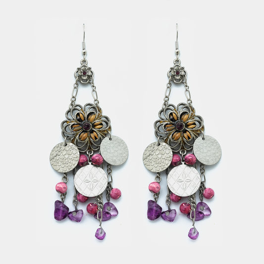 Floral Crystal Oxidized Earrings