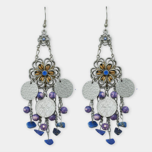 Floral Crystal Oxidized Earrings
