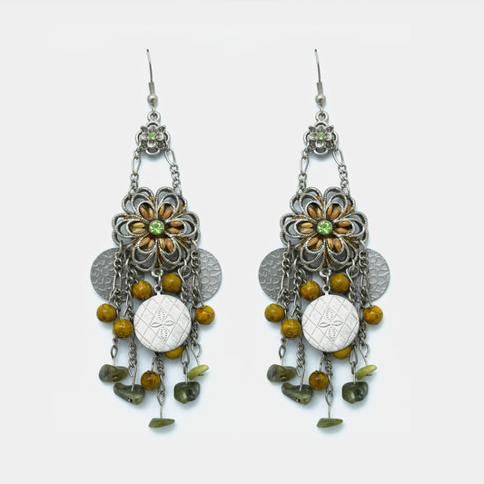 Floral Crystal Oxidized Earrings