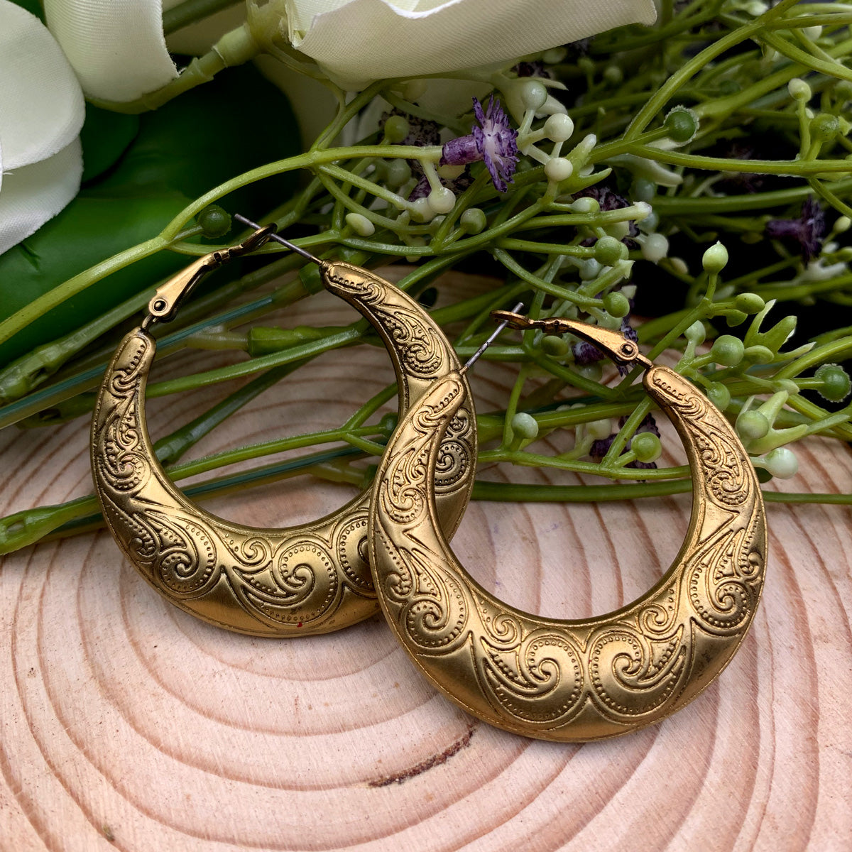 Large Hoops Golden Oxidised Earrings