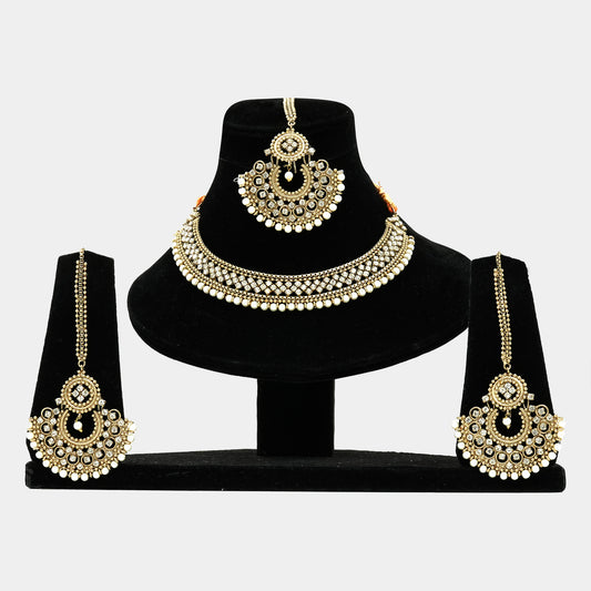 Indian Silver & Golden  Stones  Pearls Necklace
