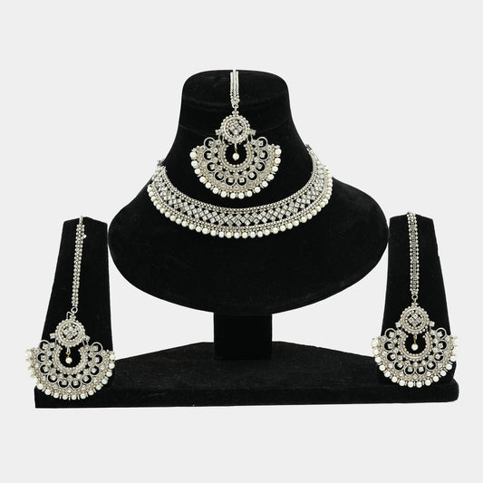 Indian Silver Stones & Pearls Necklace