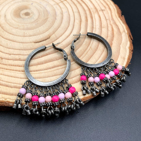 Pearl Hoops Oxidised Earrings