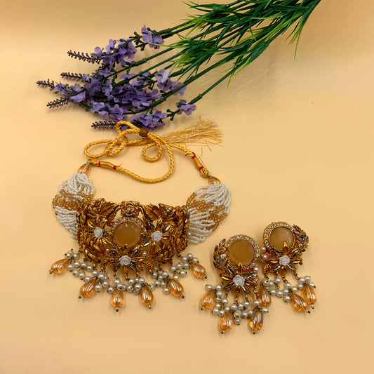 Amalia Crushed Stone Necklace & Earrings Set