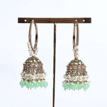 Decorated Pearls Kundan Jhumka Earrings