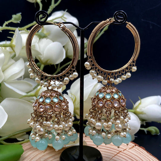 Decorated Pearls Kundan Jhumka Earrings