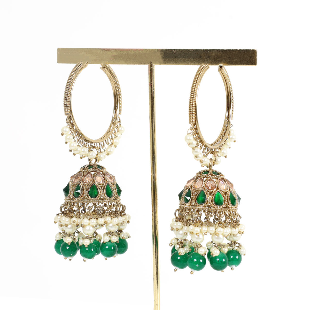 Decorated Pearls Kundan Jhumka Earrings