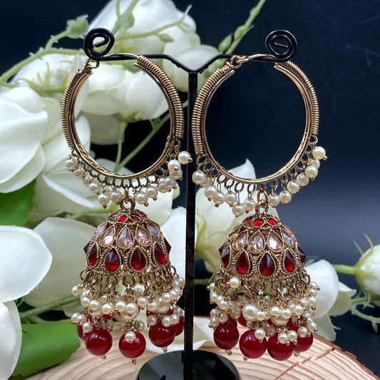 Decorated Pearls Kundan Jhumka Earrings