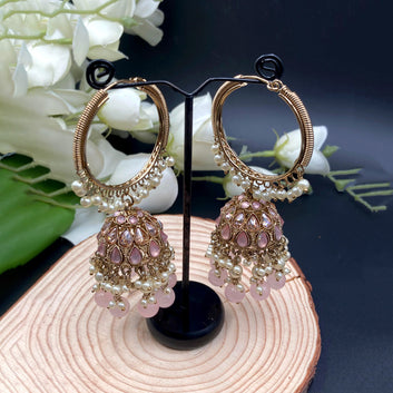 Decorated Pearls Kundan Jhumka Earrings