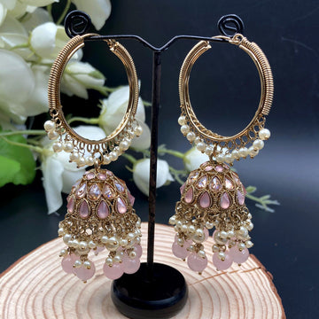 Decorated Pearls Kundan Jhumka Earrings