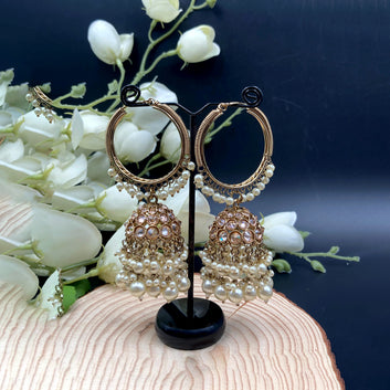 Decorated Pearls Kundan Jhumka Earrings