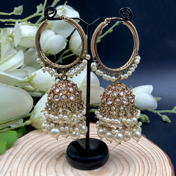 Decorated Pearls Kundan Jhumka Earrings